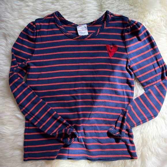 Hanna Andersson navy red striped puff sleeve heart top size 110 US 5 - Picture 1 of 3